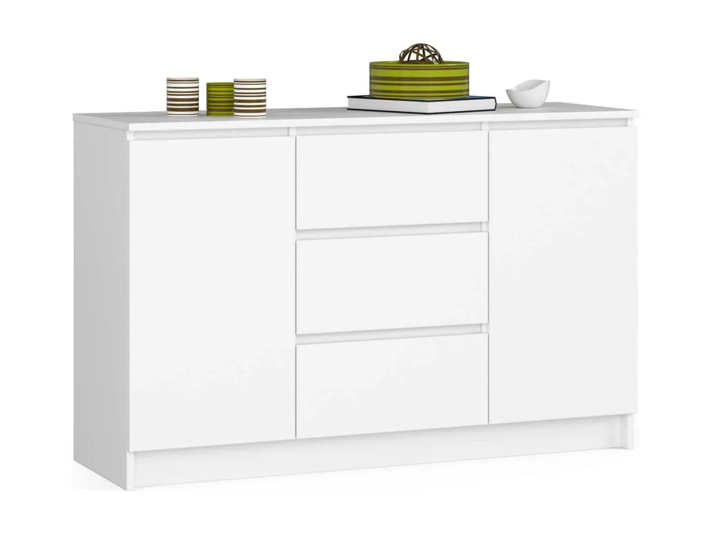 Kommode AKORD K016 Weiß 120 cm 2 Türen 3 Schubladen 4 Ebenen B120 x H77 x T40 cm