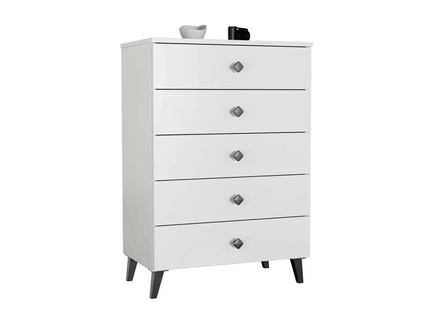 Kommode AKORD MOBI in der Farbe Weiß mit 5 Schubladen B60 x H89 x T37 cm