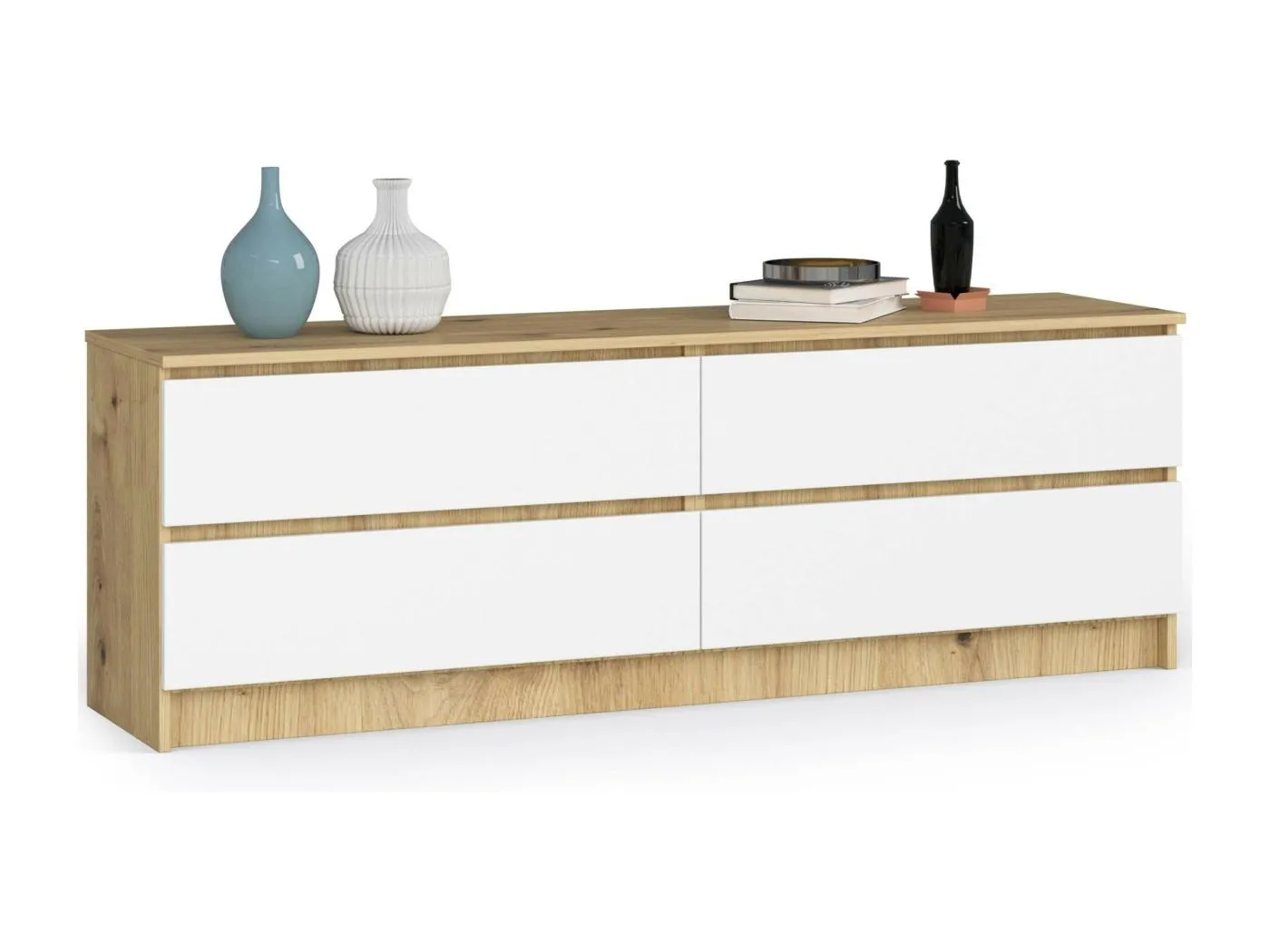 Kommode AKORD K160 Eiche Artisan 160 cm 4 Schubladen Front Weiß B160 x H55 x T40 cm