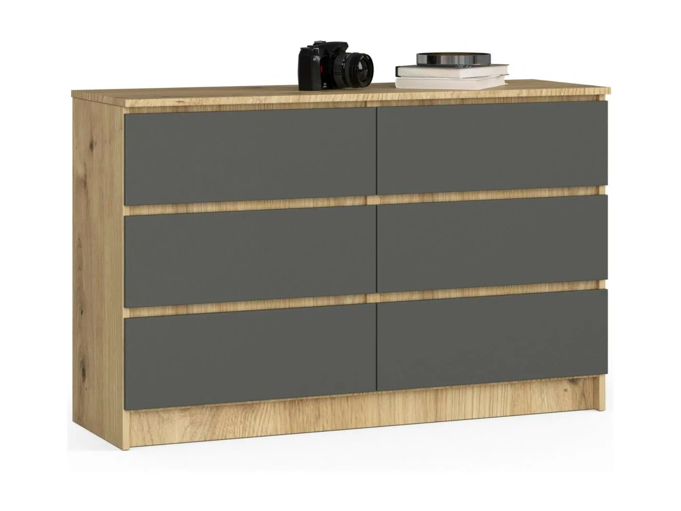Kommode AKORD K120 Eiche Artisan 120 cm 6 Schubladen Front Graphitgrau B120 x H77 x T40 cm