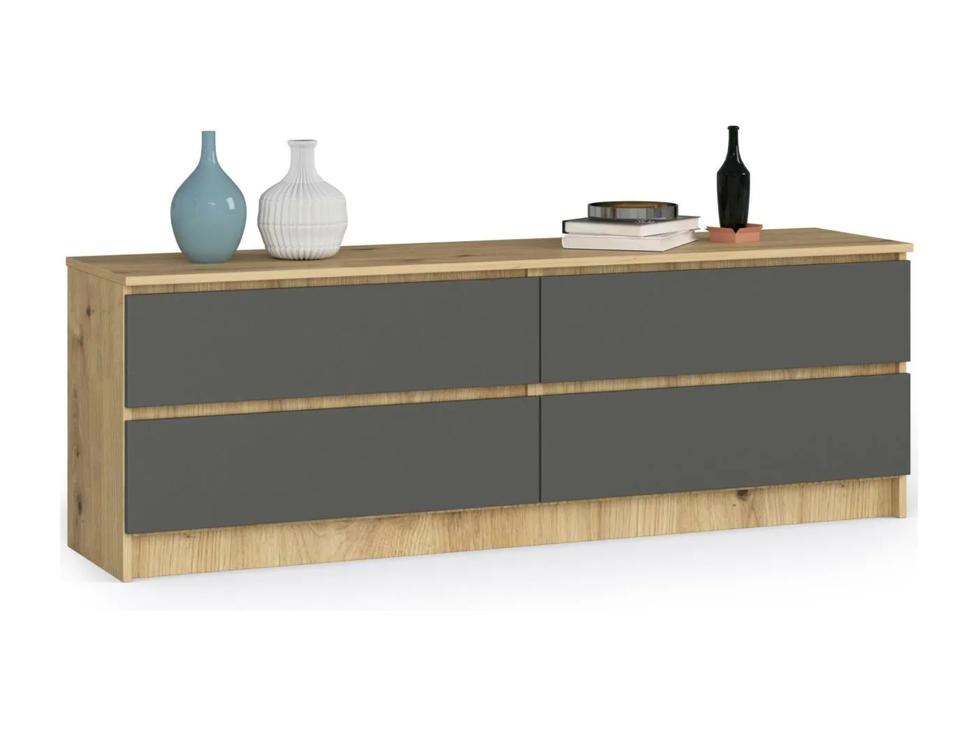 Kommode AKORD K160 Eiche Artisan 160 cm 4 Schubladen Front Graphitgrau B160 x H55 x T40 cm