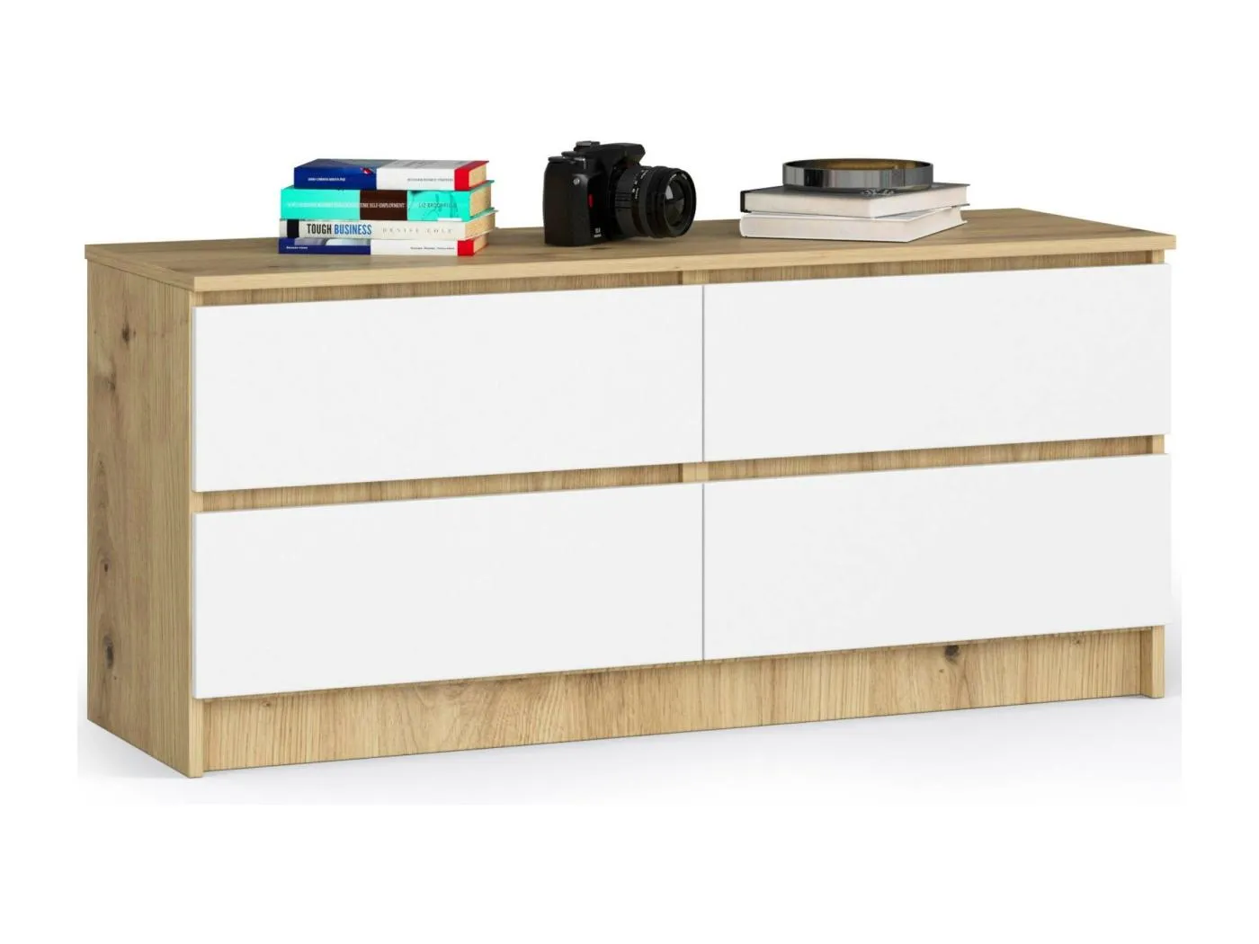 Kommode AKORD K120 Eiche Artisan 120 cm 4 Schubladen Front Weiß B120 x H55 x T40 cm