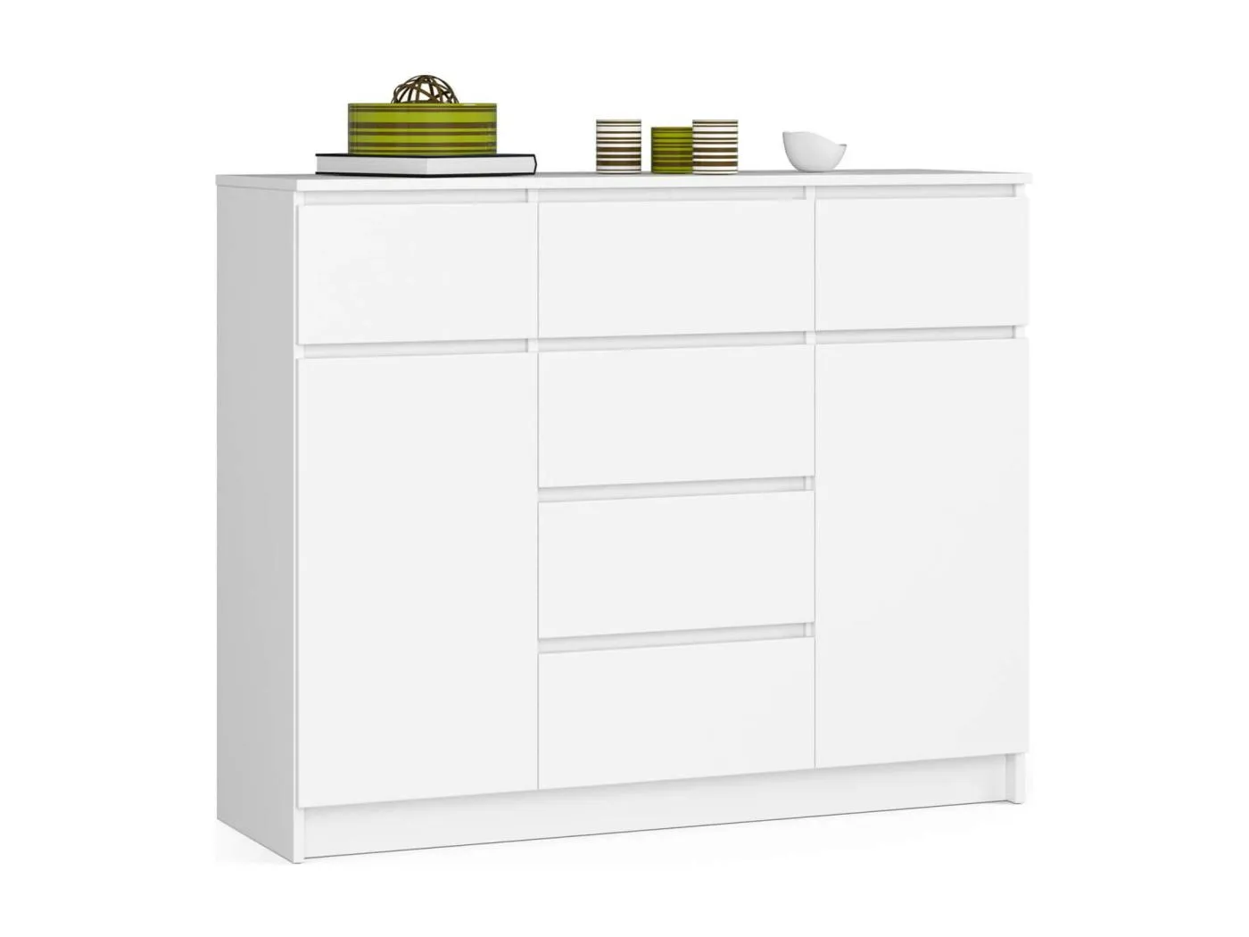 Kommode AKORD K017 Weiß 120 cm 2 Türen 6 Schubladen 4 Ebenen B120 x H99 x T40 cm