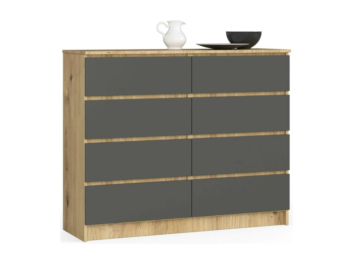 Kommode AKORD K120 Eiche Artisan 120 cm 8 Schubladen Front Graphitgrau B120 x H99 x T40 cm