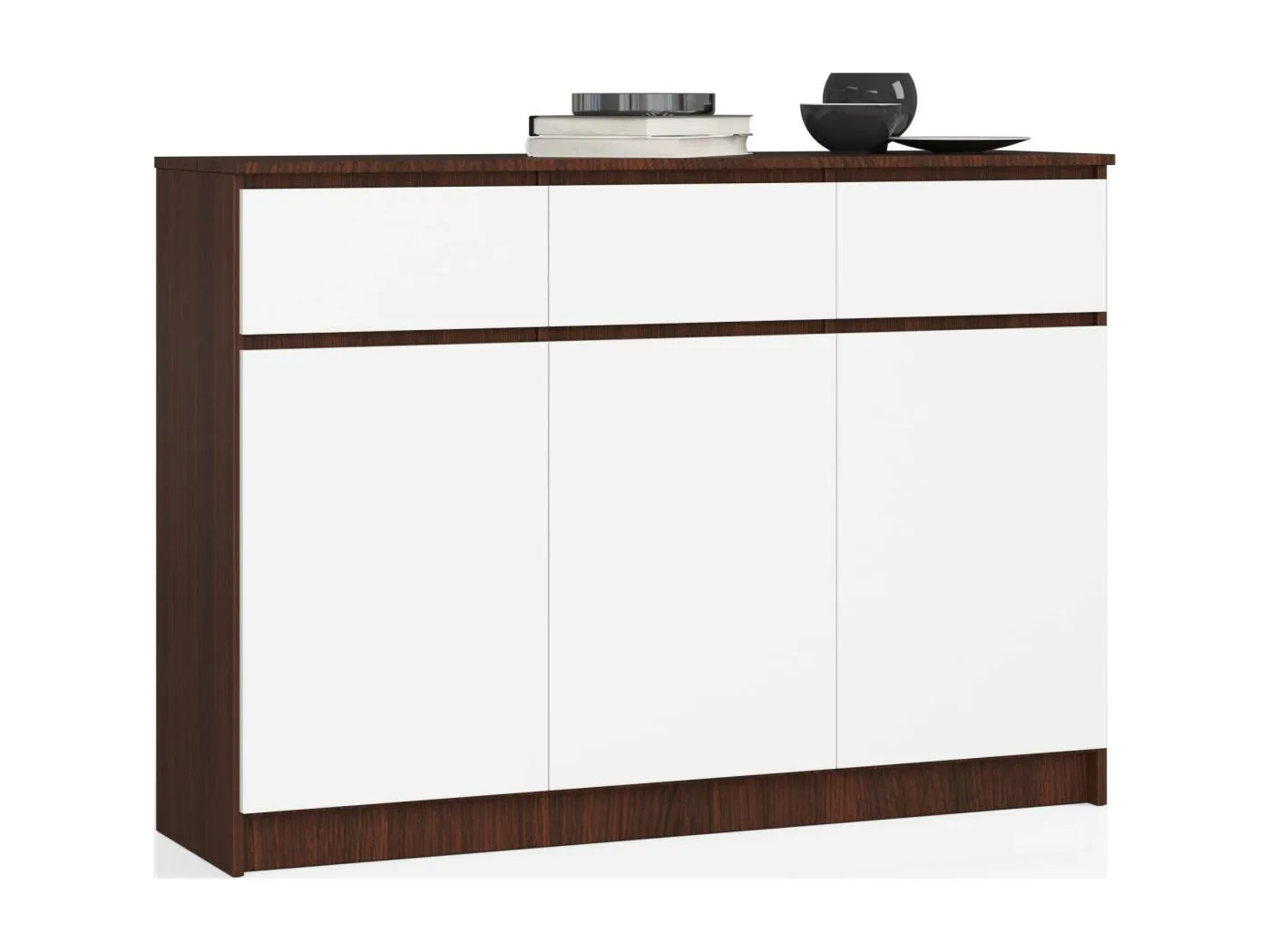 Kommode AKORD K140 Wenge 138 cm 3 Türen 3 Schubladen 6 Ebenen Front Weiß B138 x H99 x T40 cm