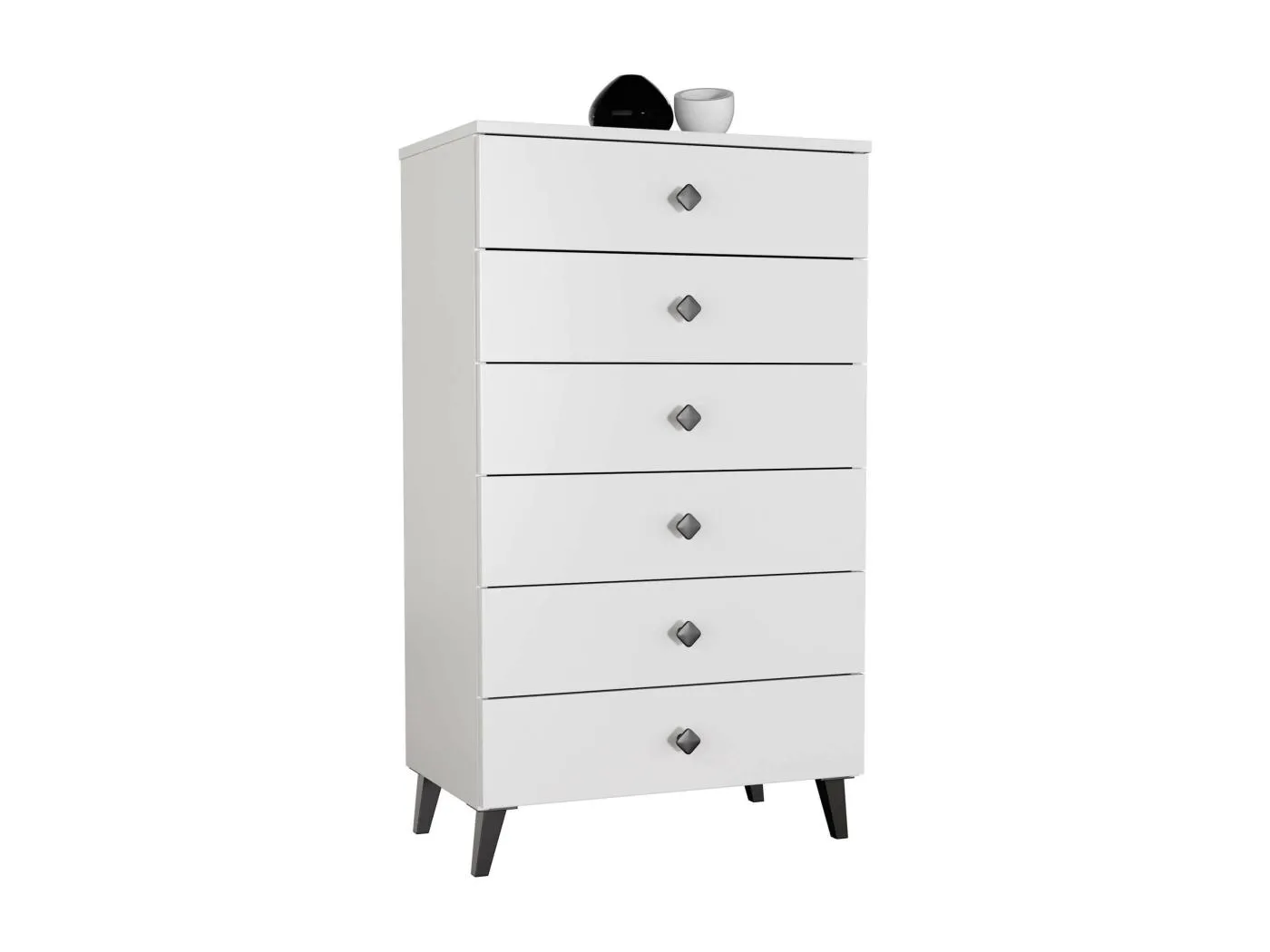 Kommode AKORD MOBI in der Farbe Weiß mit 6 Schubladen B60 x H104 x T37 cm