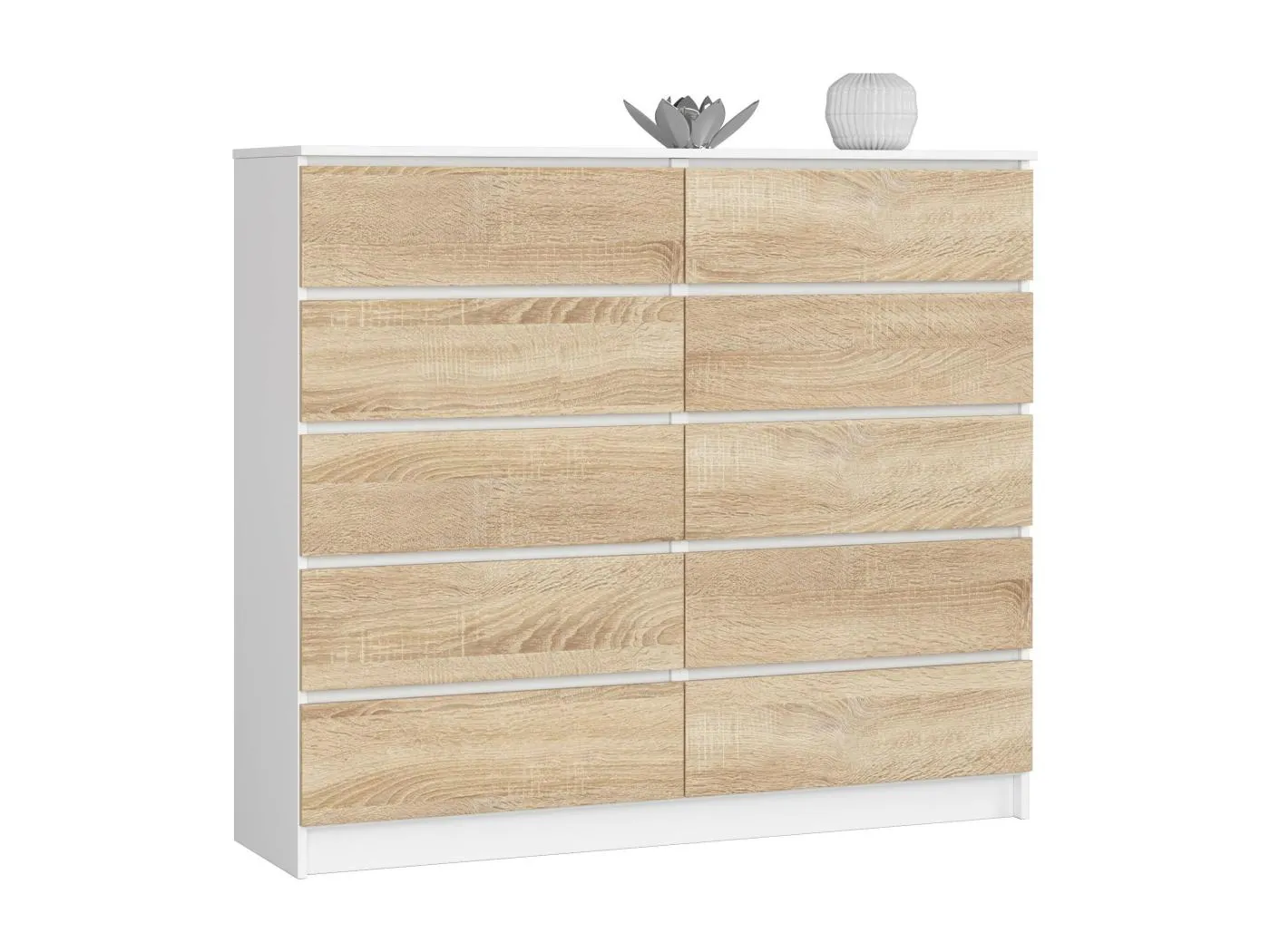 Kommode AKORD K140 Weiß 138 cm 10 Schubladen Front Sonoma-Eiche B138 x H121 x T40 cm