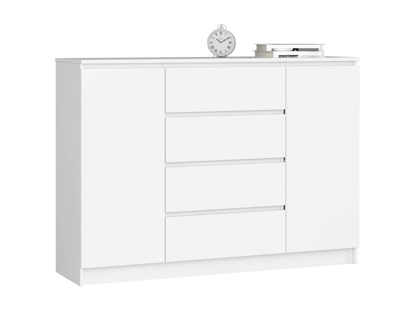 Kommode AKORD K140 Weiß 138 cm 2 Türen 4 Schubladen 4 Ebenen B138 x H99 x T40 cm