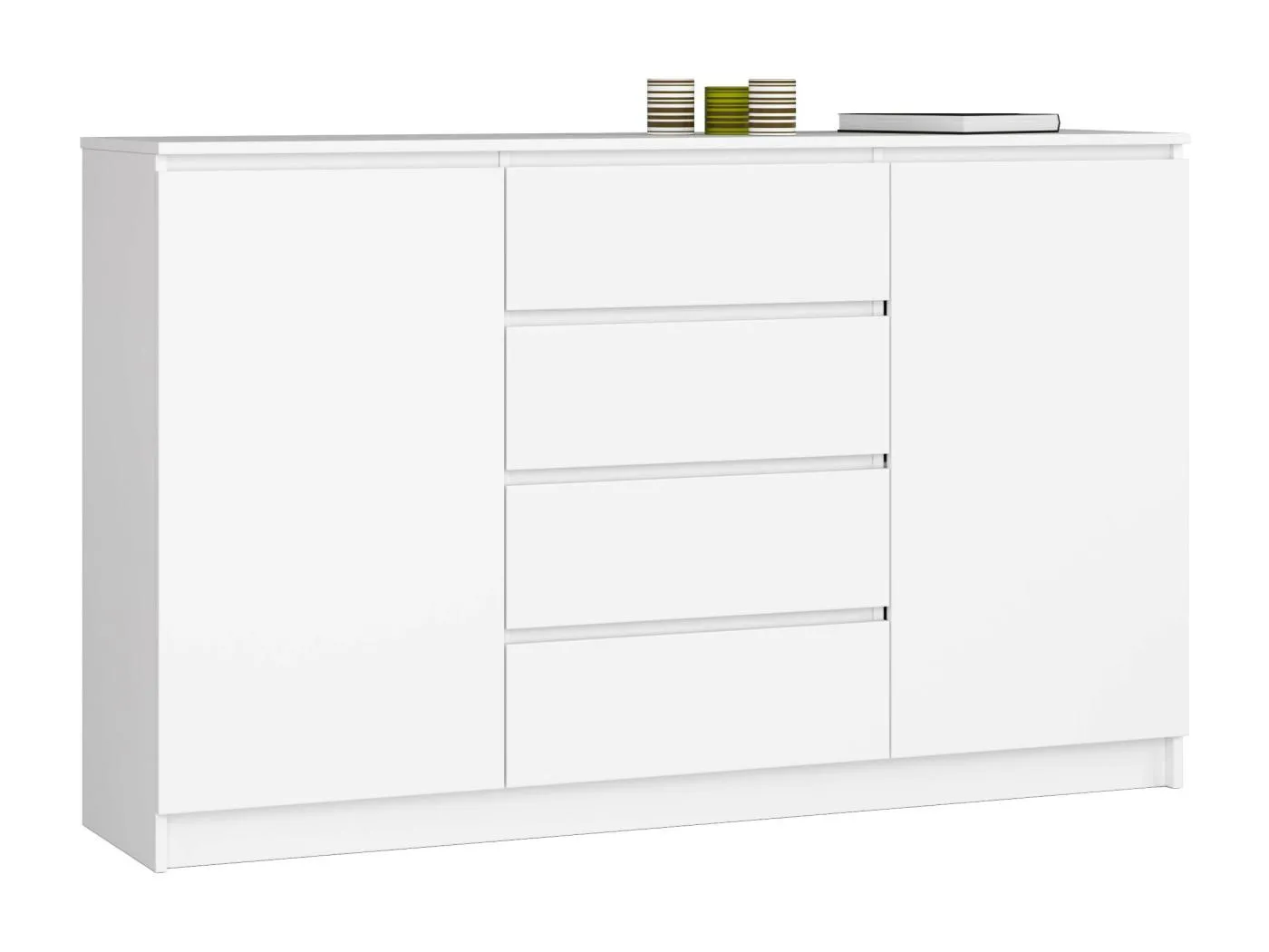 Kommode AKORD K160 Weiß 160 cm 2 Türen 4 Schubladen 4 Ebenen B160 x H99 x T40 cm