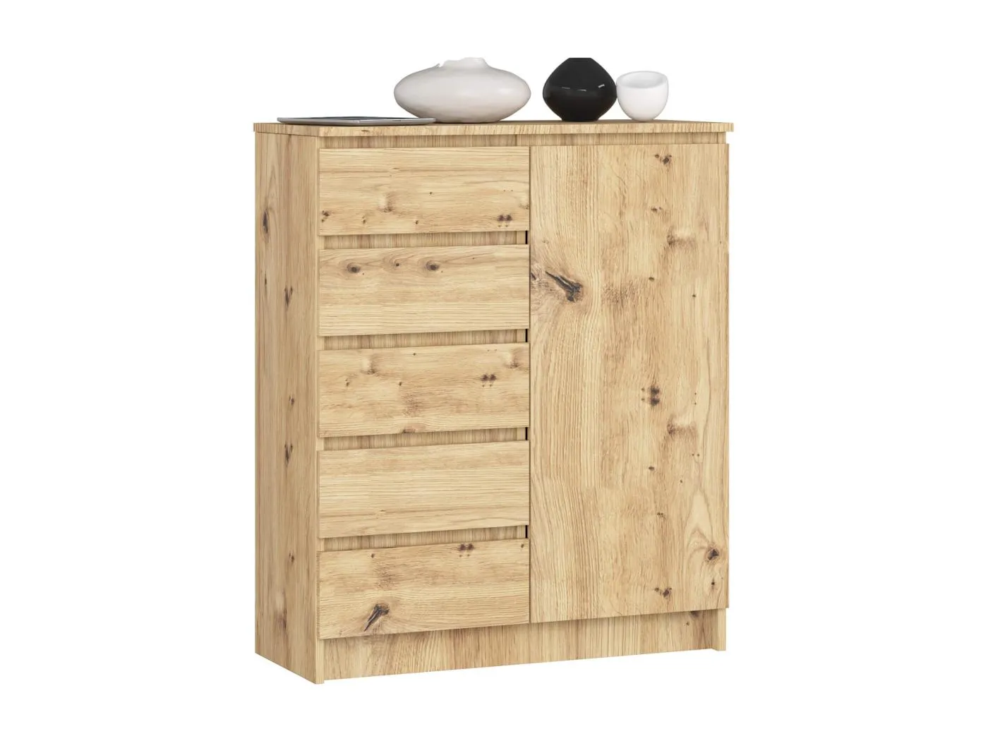 Kommode K80 Artisan Eiche 80 cm 1 Tür 5 Schubladen 3 Regalböden B80xH35xT97 cm