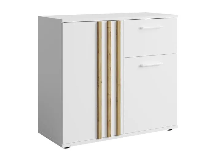 Kommode VARIA - 2 Türen und 1 Schublade - Modernes Design in Weiß und Handwerker-Eiche