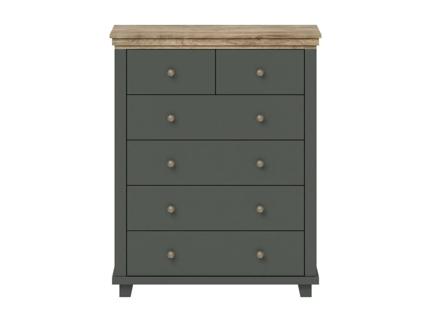 XL Designer-Kommode mit 6 Schubladen. Farbe: Khakigrün und Eiche. Kollektion ASSIA.