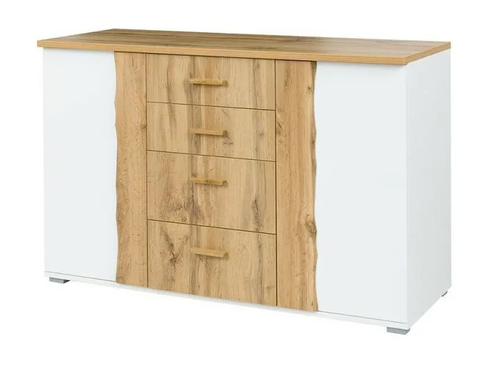 Kommode WOOD mit 4 Schubladen und 2 Türen in Eichen- und Weißfarbe