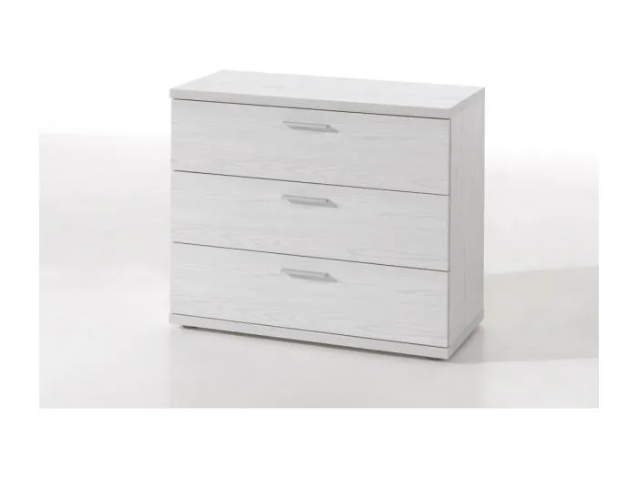 Robuste Kommode mit 3 Schubladen in Weiß mit Holzeffekt, Kollektion OLVENA.