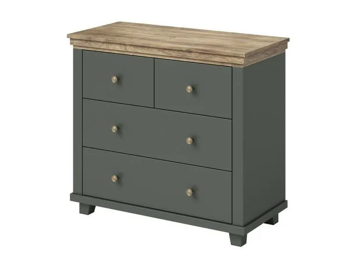 Design-Kommode mit 4 Schubladen. Farbe Khakigrün und Eiche. Kollektion ASSIA.