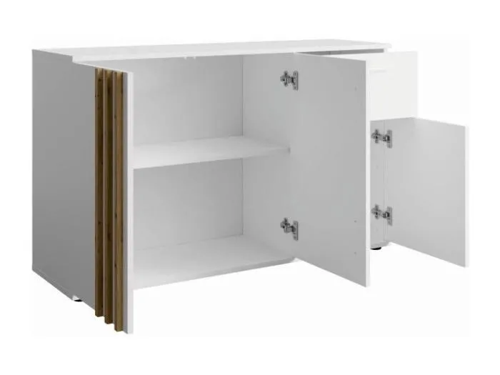 Kommode VARIA - 3 Türen und 1 Schublade - Modernes Design in Weiß und Handwerker-Eiche