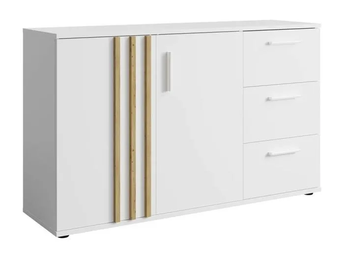 Kommode VARIA - 2 Türen und 3 Schubladen - Modernes Design in Weiß und Handwerker-Eiche