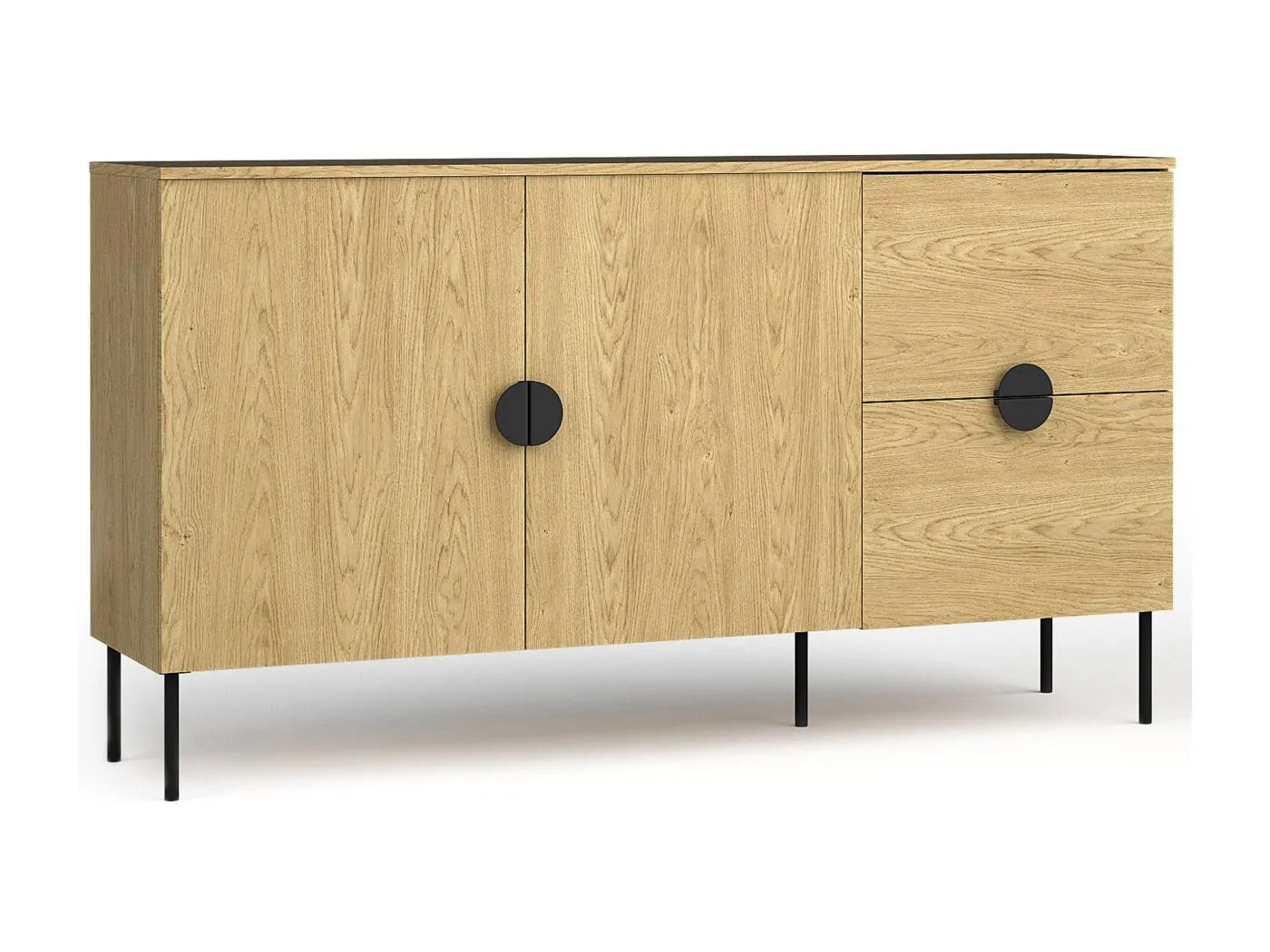 Kommode VIDIS schwarz und naturfarben hell, Maße 160x88x40 cm, eleganter Stil