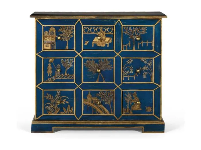 Handgefertigte Kommode mit 9 Schubladen aus Mangoholz und MDF