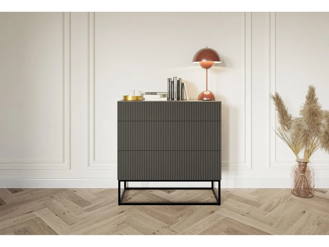 Kommode mit 3 Schubladen - Schwarz mit Metallgestell - 90 cm - VELDIO