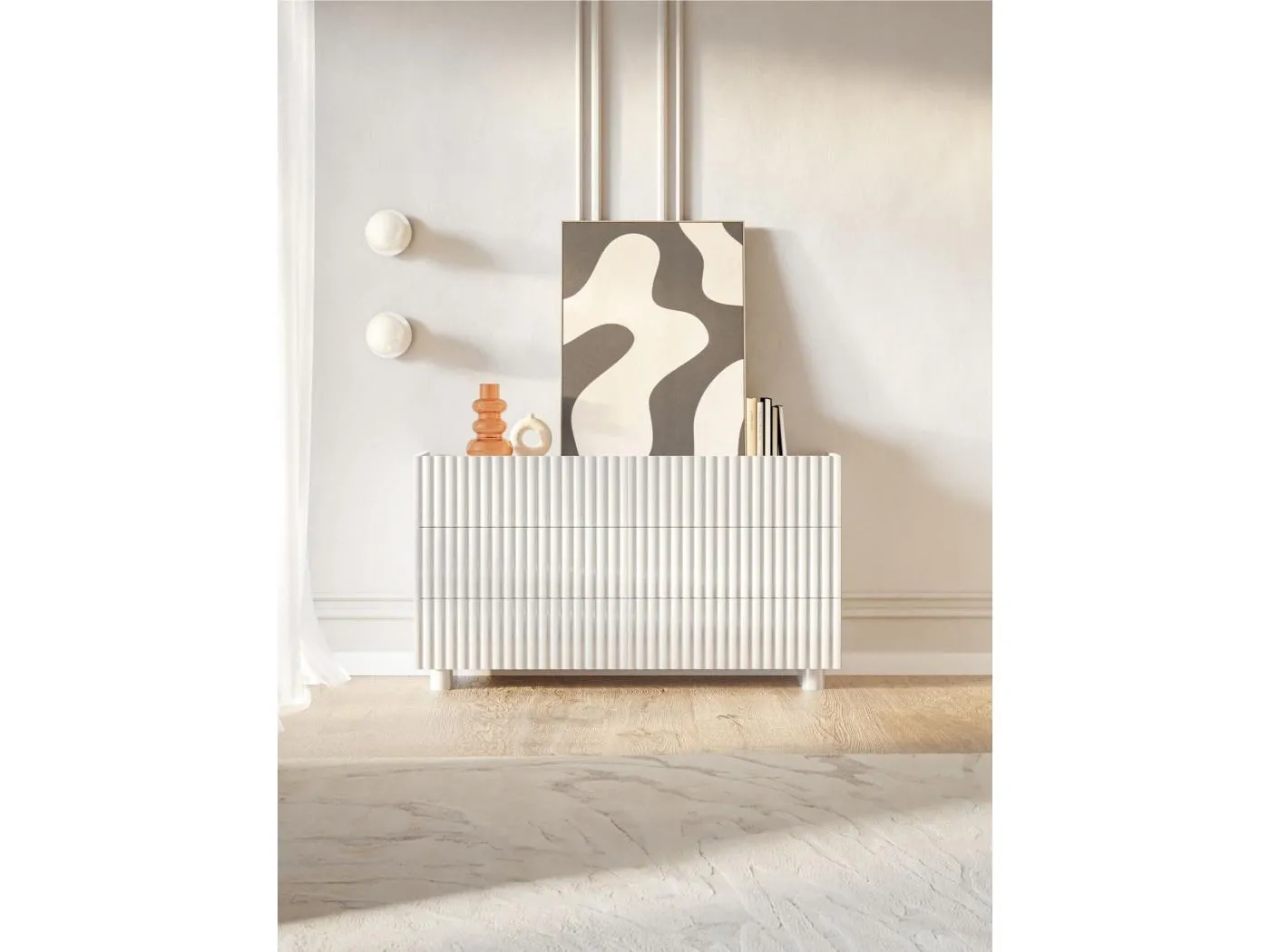 Sideboard mit sechs Schubladen – Weiß Hochglanz – 147 cm – FIORRA