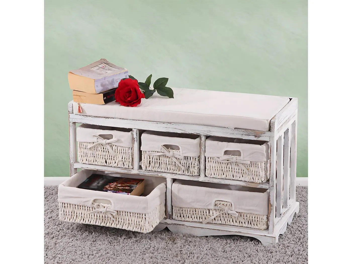 Kommode und Sitzbank 5 Schubladen, Weiß