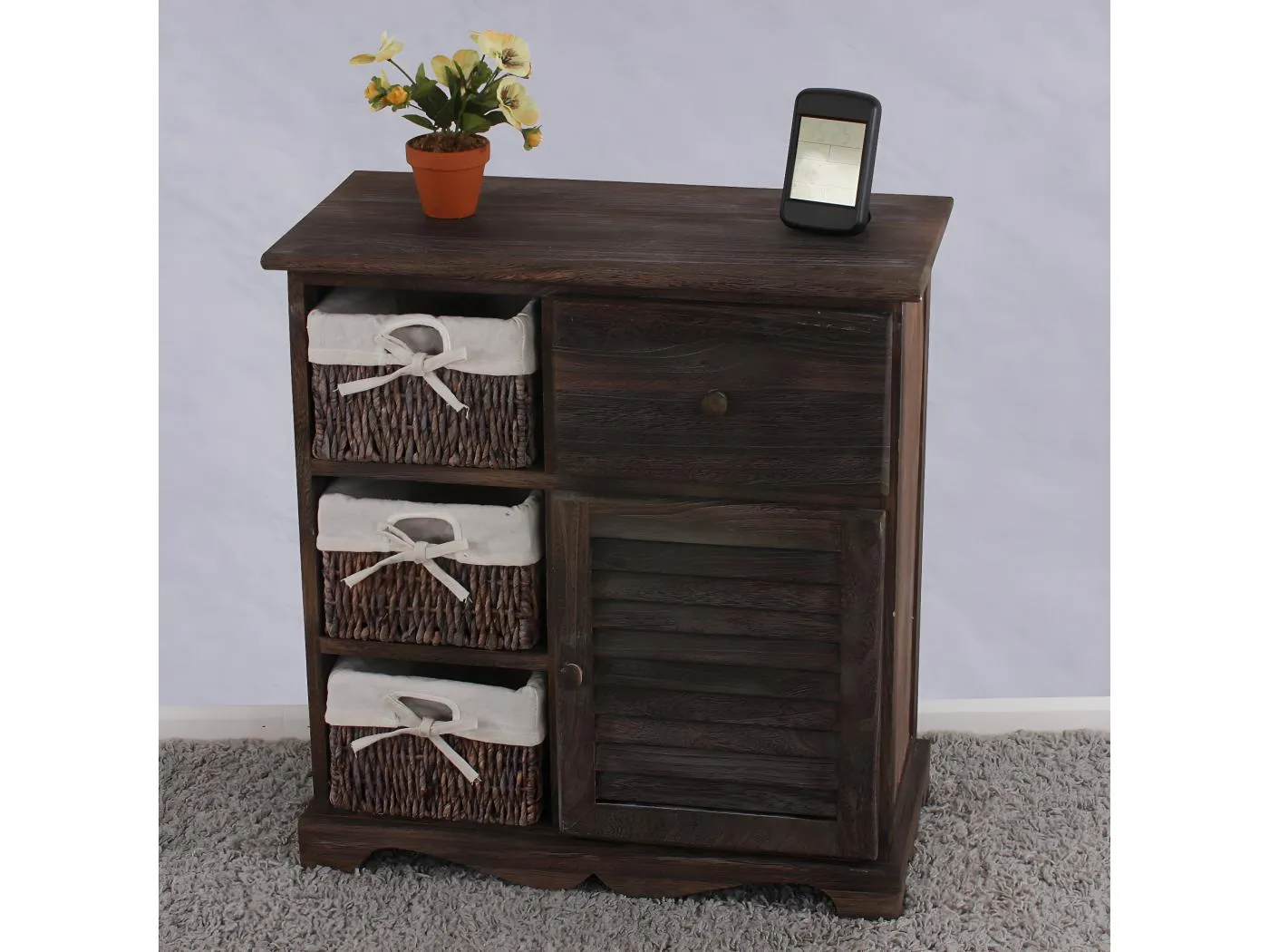 Kommode Schrank mit 3 Körben, Braun
