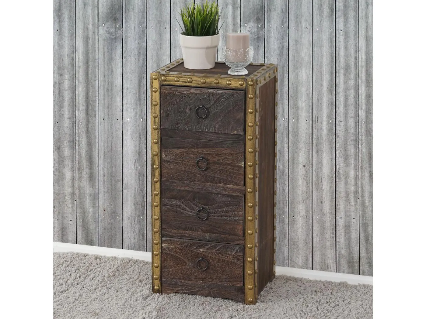 Kommode Ambato 4 Schubladen Shabby-Look, Braun