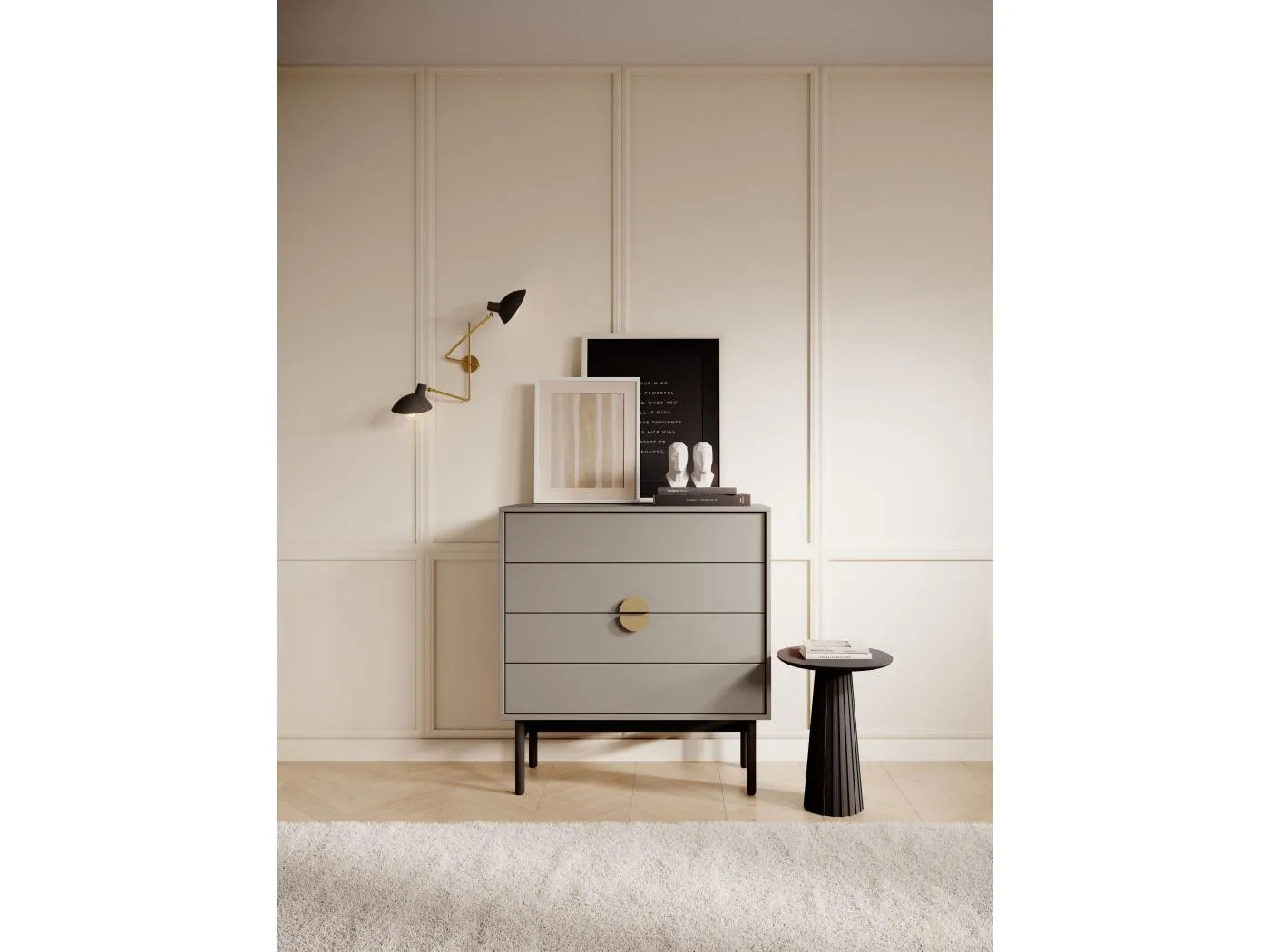 Kommode mit 4 Schubladen - Steingrau mit schwarzem Metallgestell - 85,5 cm - STOON