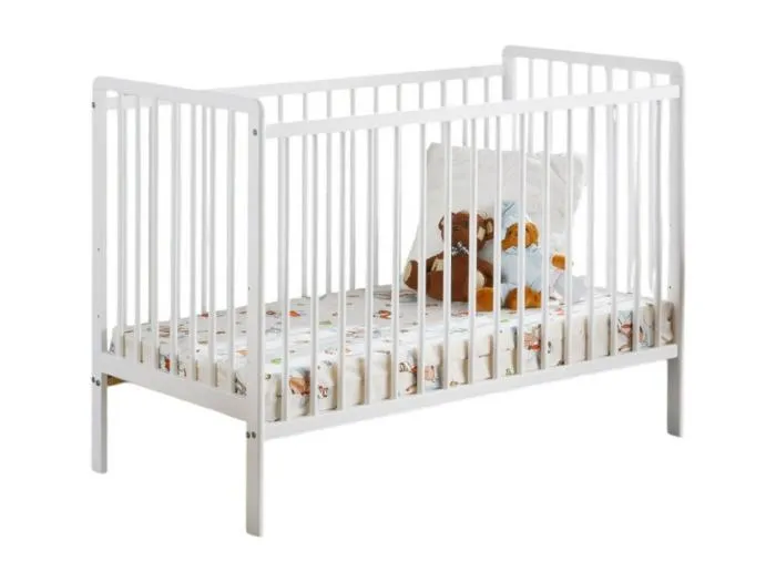 Babybett und Matratze, höhenverstellbar aus der Kollektion LUTIN. Farbe: Mattweiß.