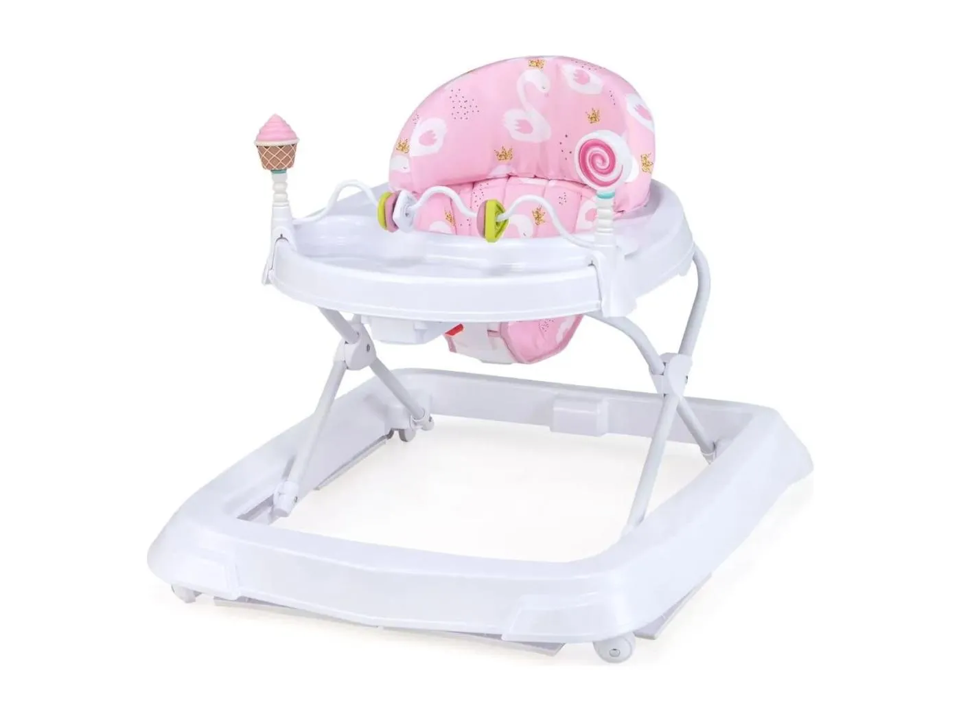 Zusammenklappbarer Lauflernwagen mit Rädern 3-stufig Höhenverstellbar & Abnehmbares Weiches Sitzkissen Rosa