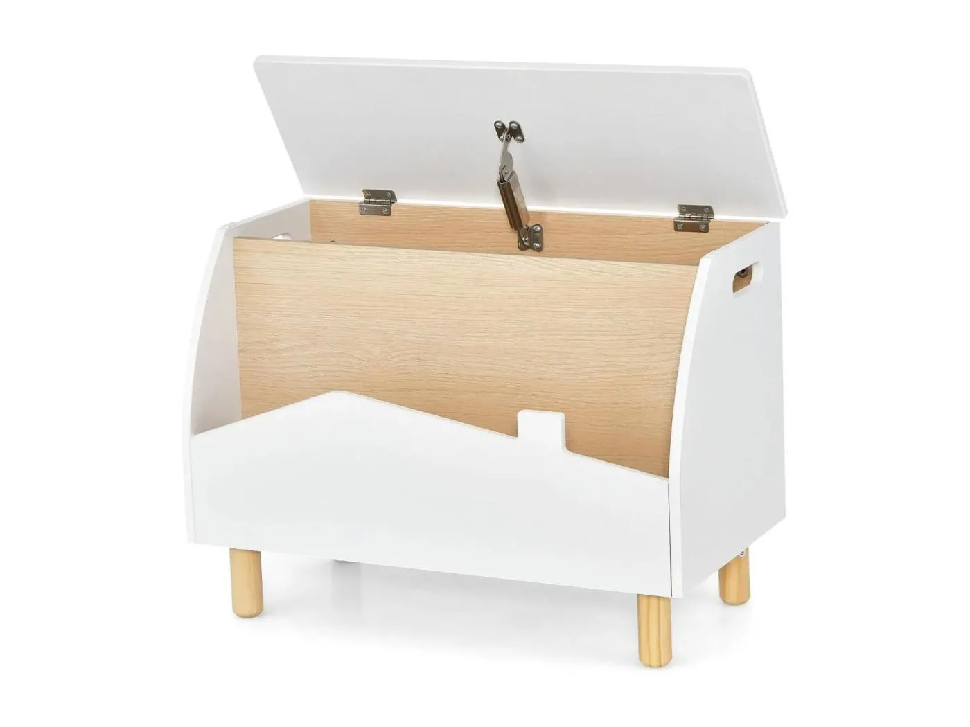 Spielzeugkiste aus Holz mit Regal Spielzeugtruhe mit Klappdeckel 60 x 30 x 44 cm Weiß