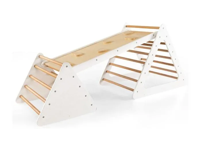 3 in 1 Kletterspielzeug-Set für Kleinkinder Kletterdreieck & Leiter & Rutsche Klettergerüst Natur