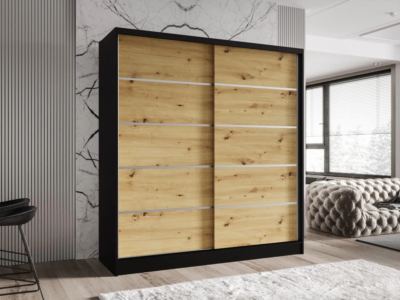 Zweitüriger Schiebeschrank TORONTO T4 Schwarz/Artisan