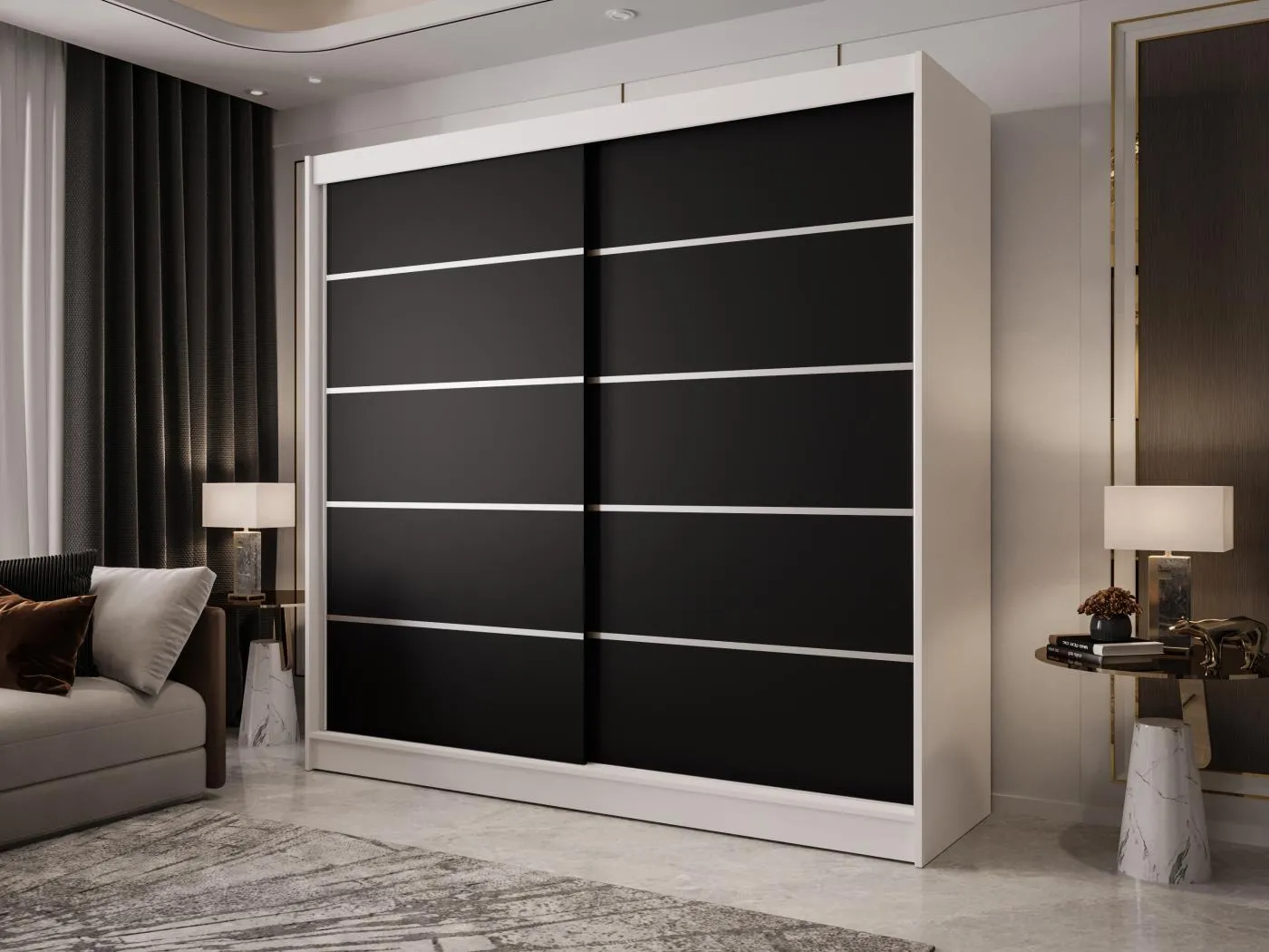 Zweitüriger Schiebeschrank BOSTON B4 Weiß/Schwarz