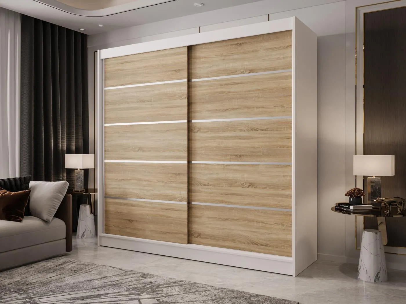 Zweitüriger Schiebeschrank BOSTON B4 Weiß/Sonoma