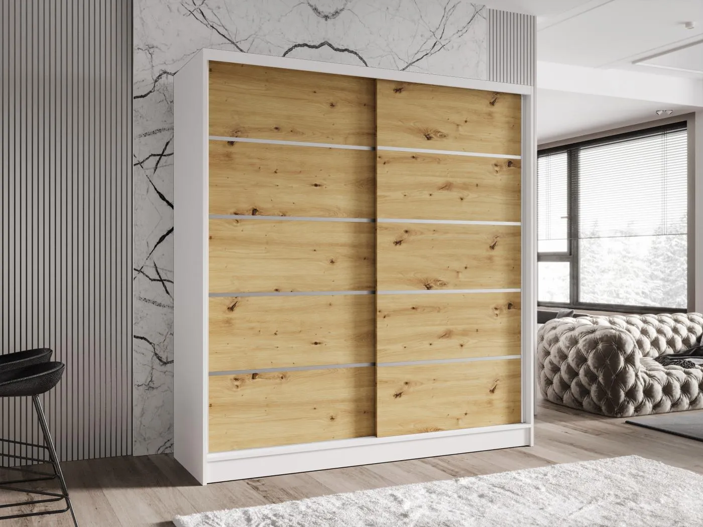 Zweitüriger Schiebeschrank TORONTO T4 Weiß/Artisan