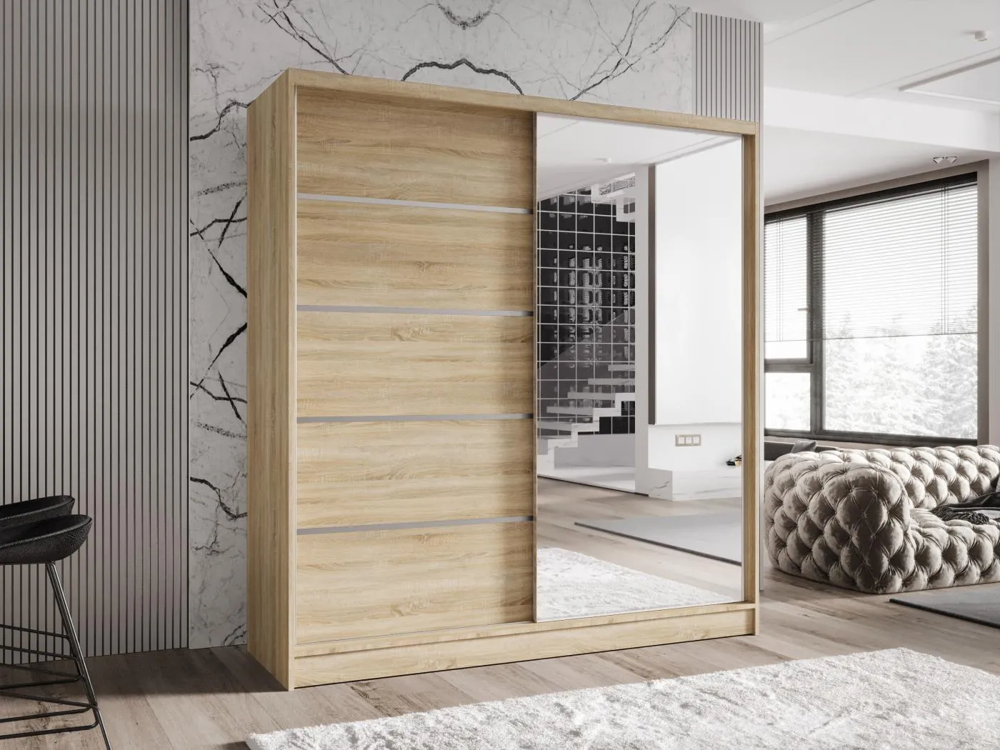 Zweitüriger Schiebeschrank mit Spiegel TORONTO T3 Sonoma