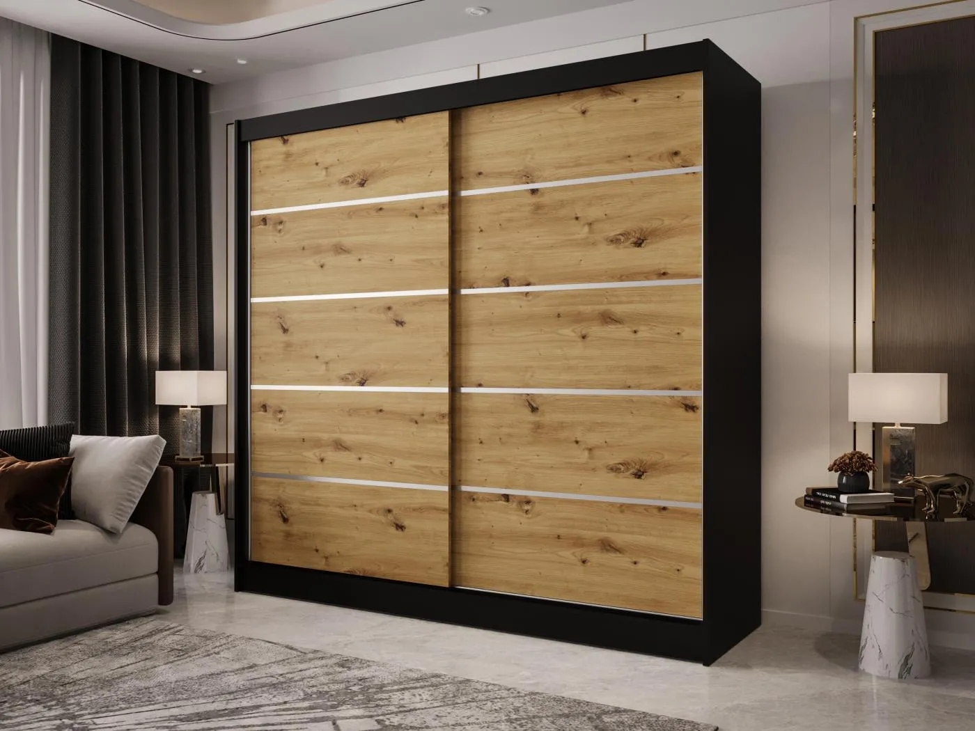 Zweitüriger Schiebeschrank BOSTON B4 Schwarz/Artisan