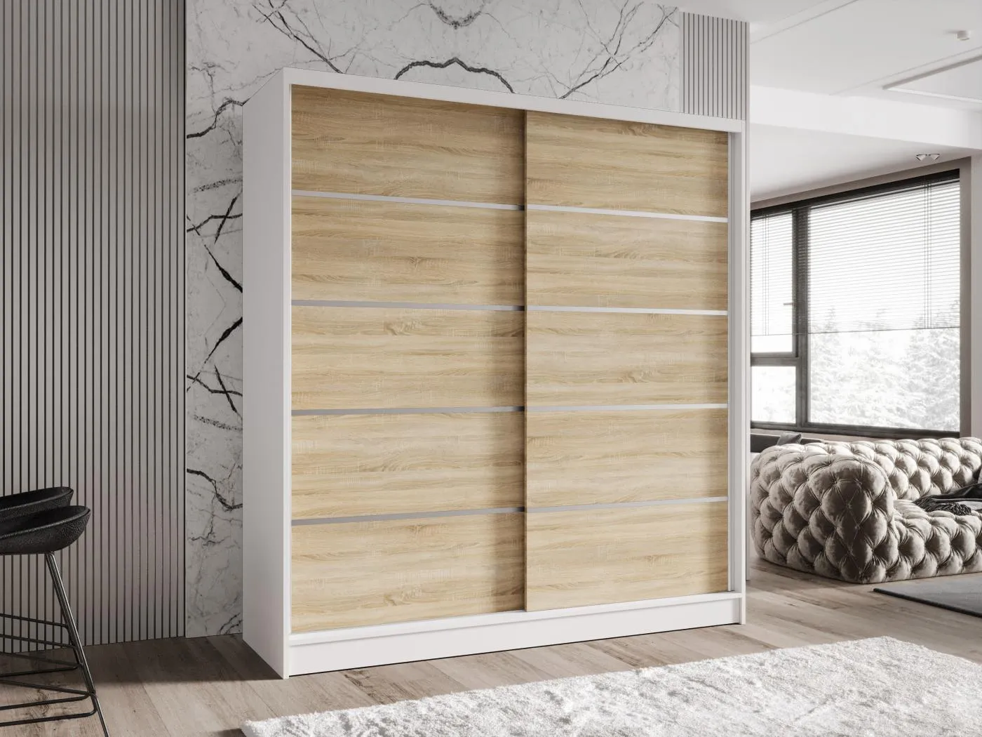 Zweitüriger Schiebeschrank TORONTO T4 Weiß/Sonoma