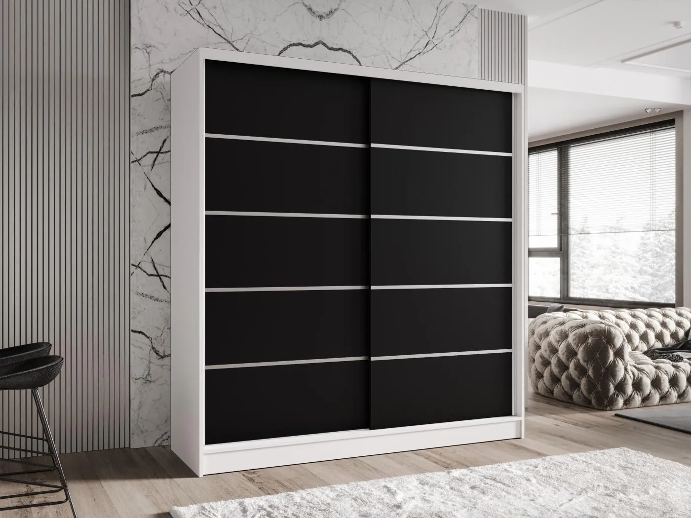 Zweitüriger Schiebeschrank TORONTO T4 Weiß/Schwarz