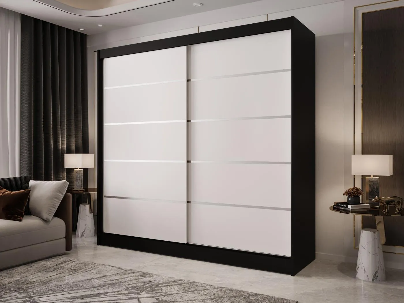 Zweitüriger Schiebeschrank BOSTON B4 Schwarz/Weiß