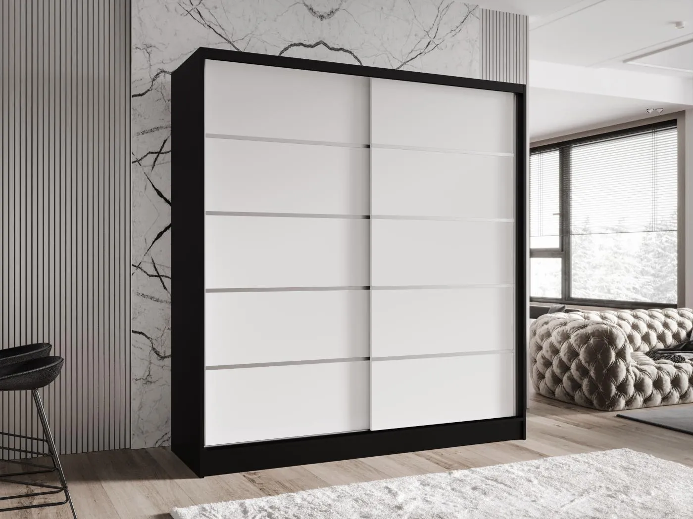 Zweitüriger Schiebeschrank TORONTO T4 Schwarz/Weiß