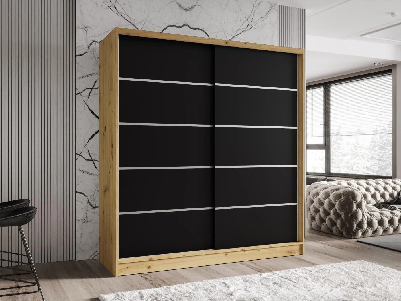 Zweitüriger Schiebeschrank TORONTO T4 Artisan/Schwarz