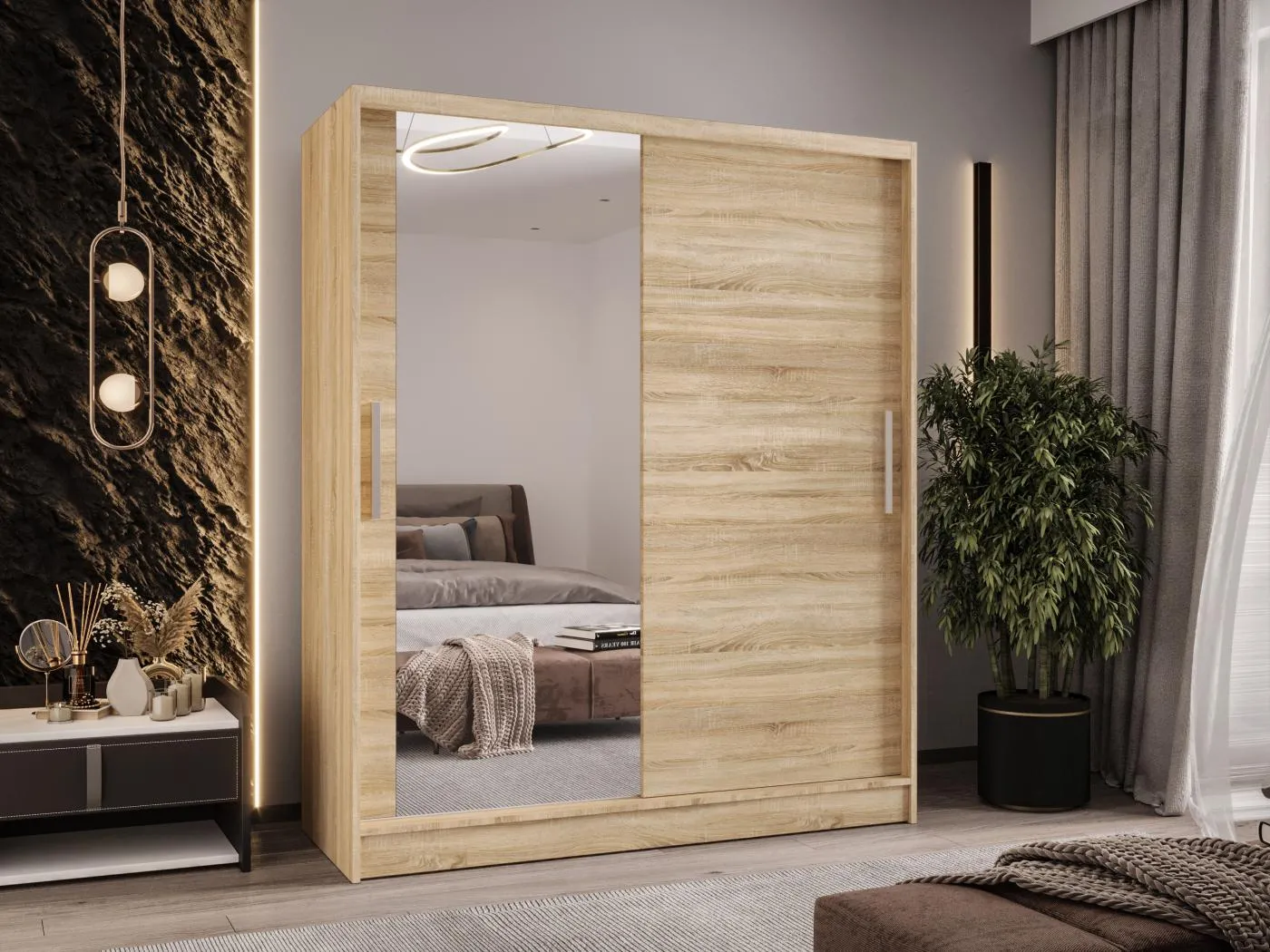 Zweitüriger Schiebeschrank mit Spiegel WIENNA W6 Sonoma