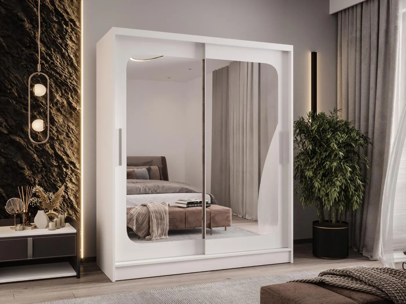 Zweitüriger Schiebeschrank mit Spiegel WIENNA W12 Weiß