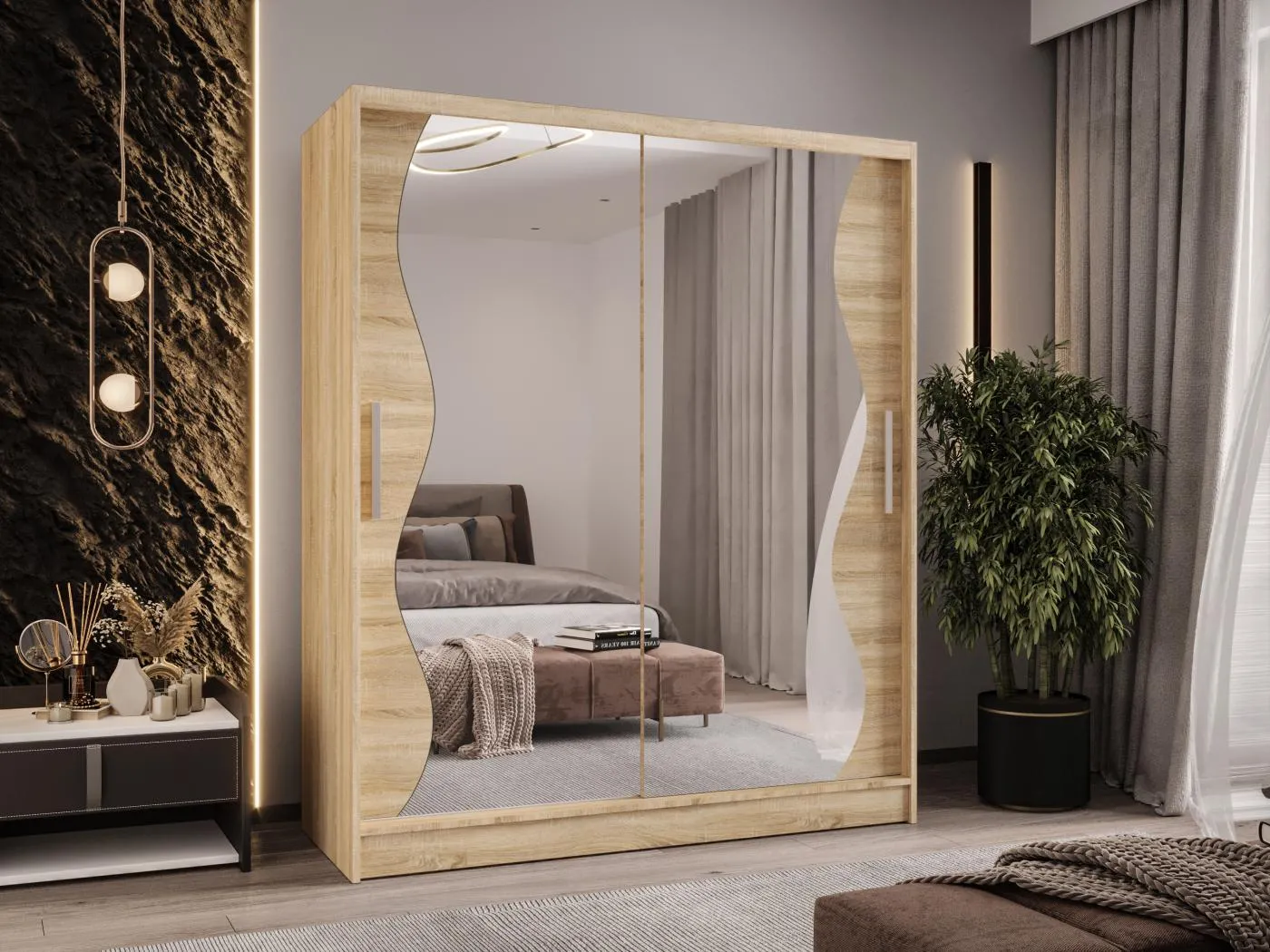 Zweitüriger Schiebeschrank mit Spiegel WIENNA WS Sonoma