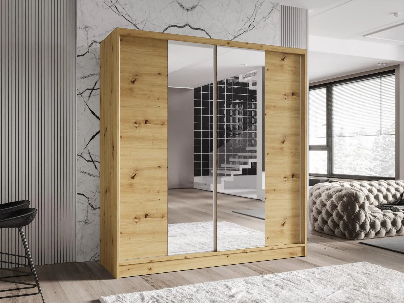 Zweitüriger Schiebeschrank mit Spiegel TORONTO T2 Artisan