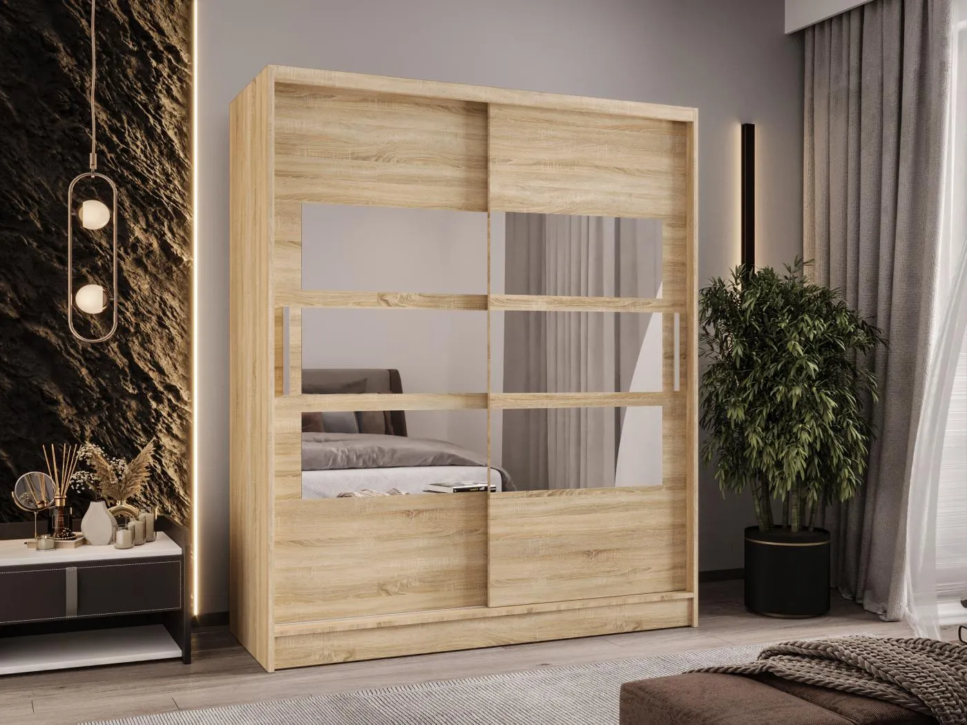 Zweitüriger Schiebeschrank mit Spiegel WIENNA W7 Sonoma