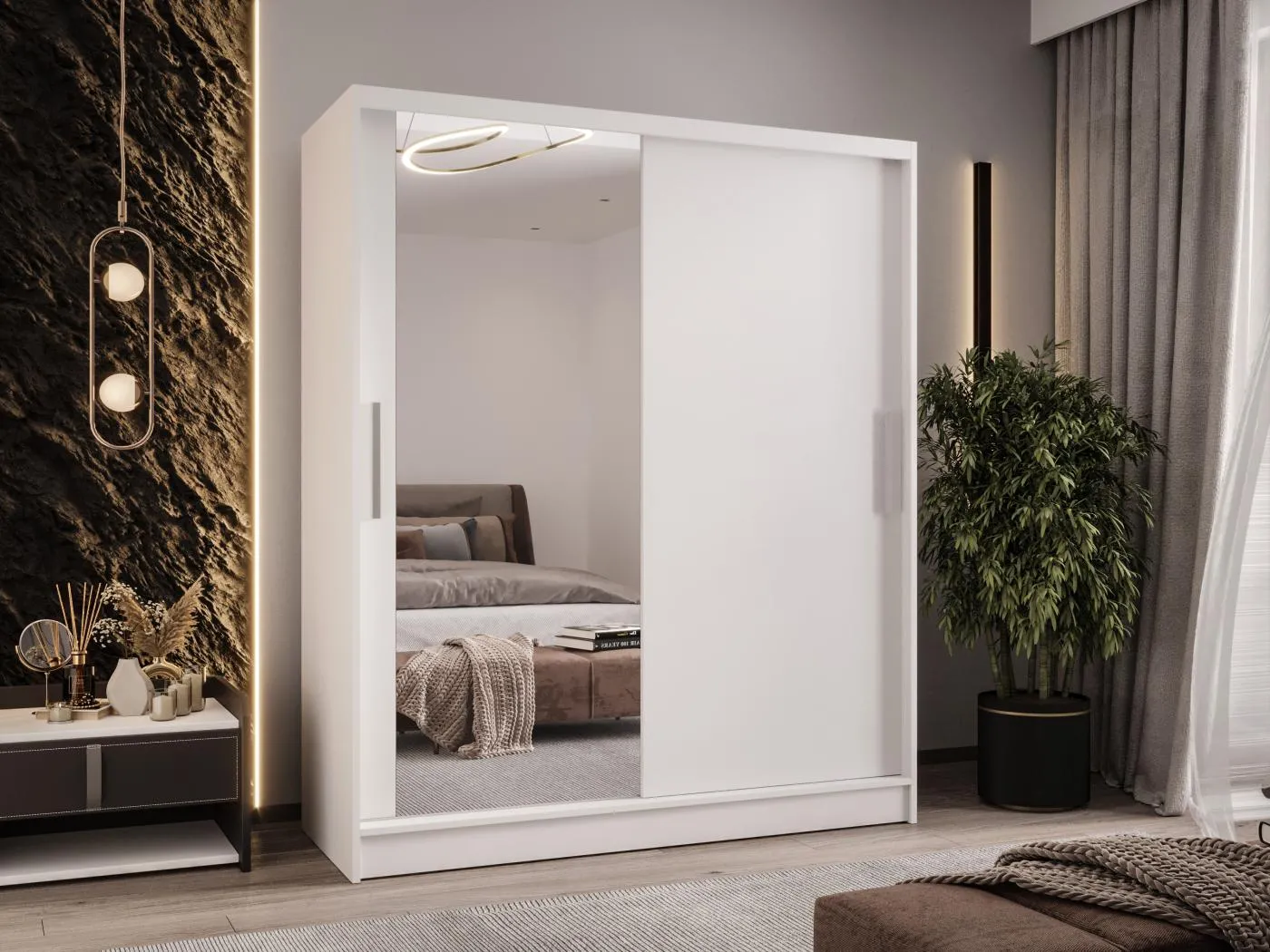 Zweitüriger Schiebeschrank mit Spiegel WIENNA W6 Weiß